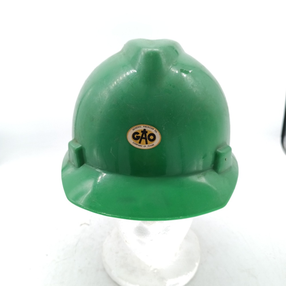 Vintage MSA V-Gard Green Hard Hat General American Oil Co of Texas GAO USA Made